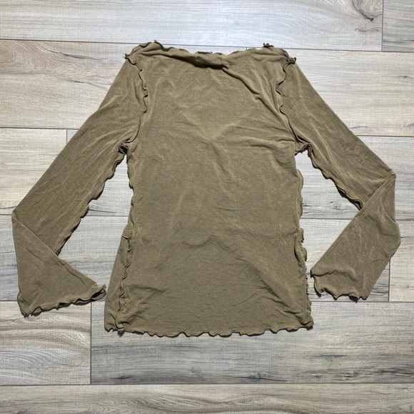 Forever 21 Womens‎ Lettuce Edge Tie Front Bell Sleeve Top Small Brownish Green - Picture 6 of 8